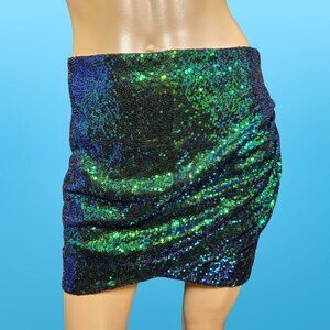 Y2K Sequin Mini Skirt size S Blue Green Iridescent Mermaid Ibiza Summer Rave